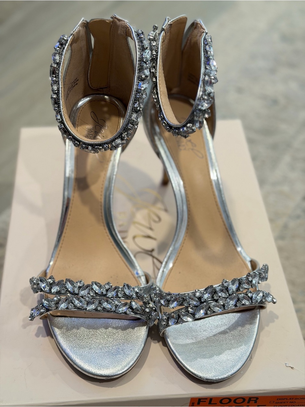 Badgley Mischka Caroline Silver Crystal Ankle-Strap Heels